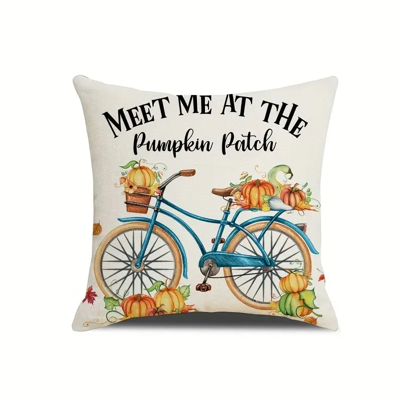 Autumn Pumpkin Linen Throw Pillow Covers Set of 4, 20x20in