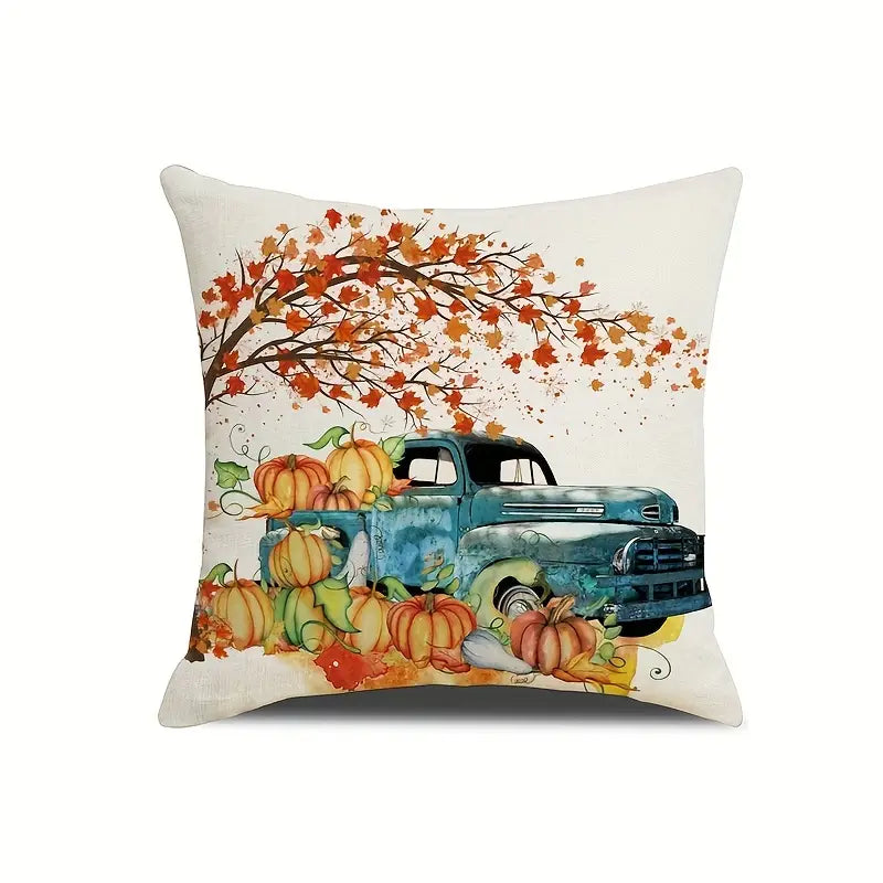 Autumn Pumpkin Linen Throw Pillow Covers Set of 4, 20x20in
