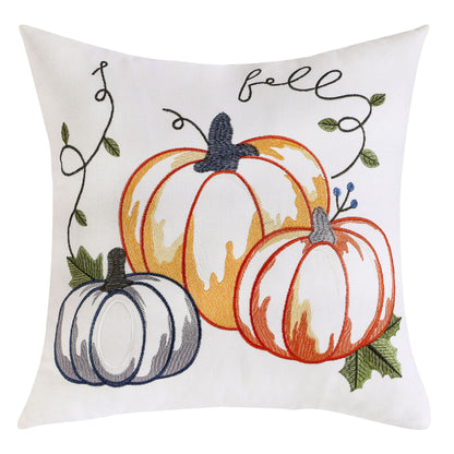 Calvessia Home Embroidered Cushion Cover – Autumn Pumpkin, 18x18 in, 11 Designs