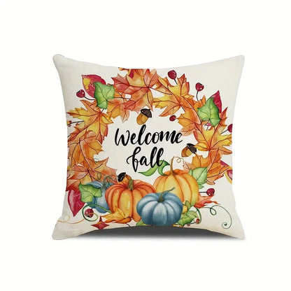 Autumn Pumpkin Linen Throw Pillow Covers Set of 4, 20x20in