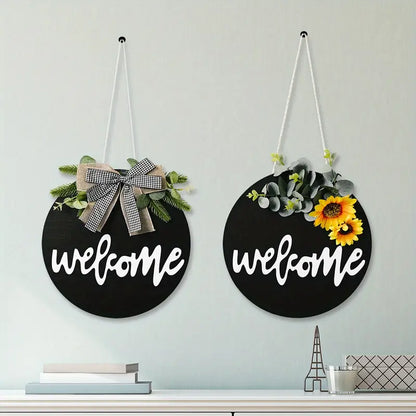 Round Wood Welcome Sign 12in