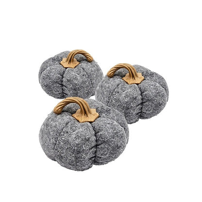 Gray Fabric Pumpkin Decor — Set of 3, 8.3x8.3x5.5"