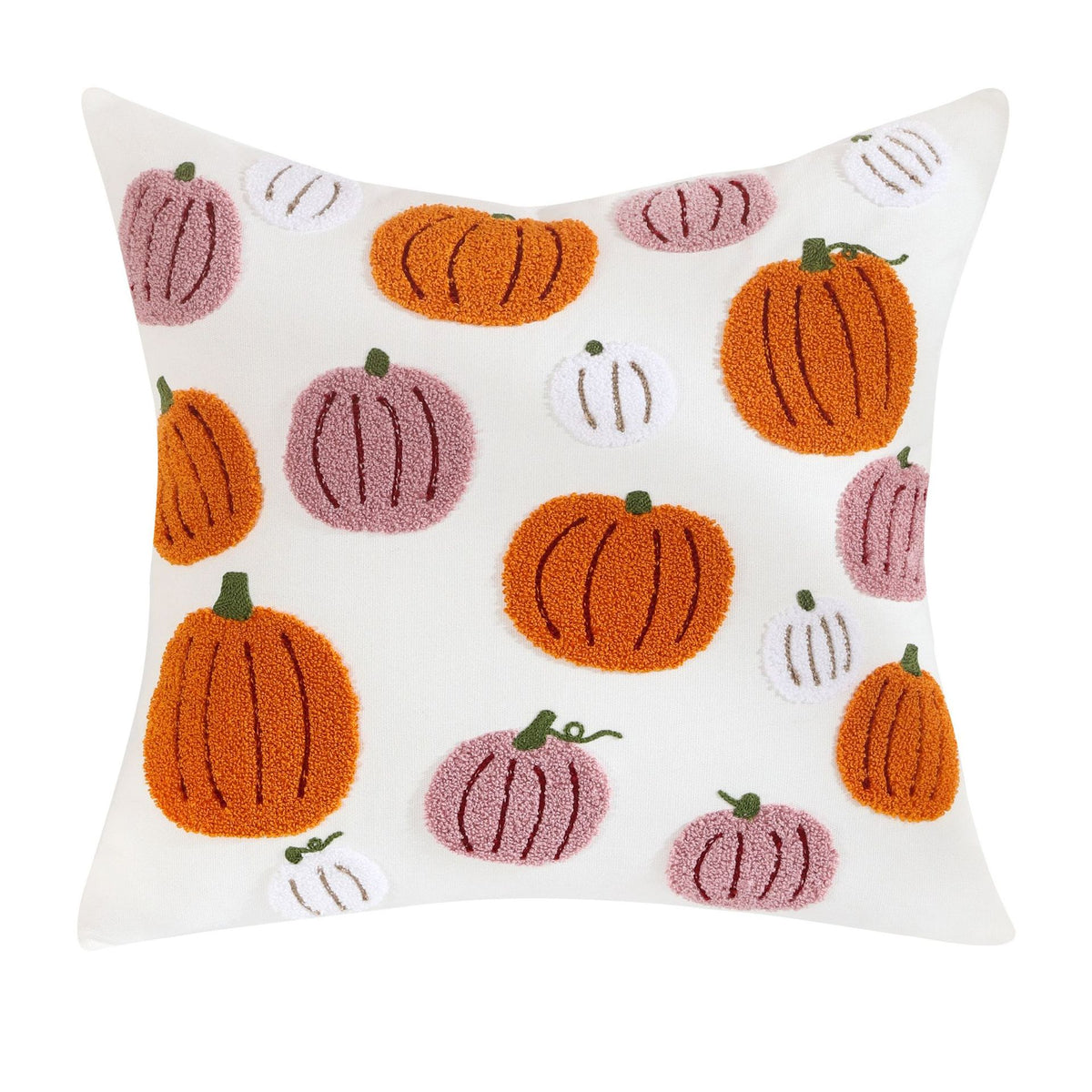 Calvessia Home Embroidered Cushion Cover – Autumn Pumpkin, 18x18 in, 11 Designs