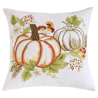 Calvessia Home Embroidered Cushion Cover – Autumn Pumpkin, 18x18 in, 11 Designs
