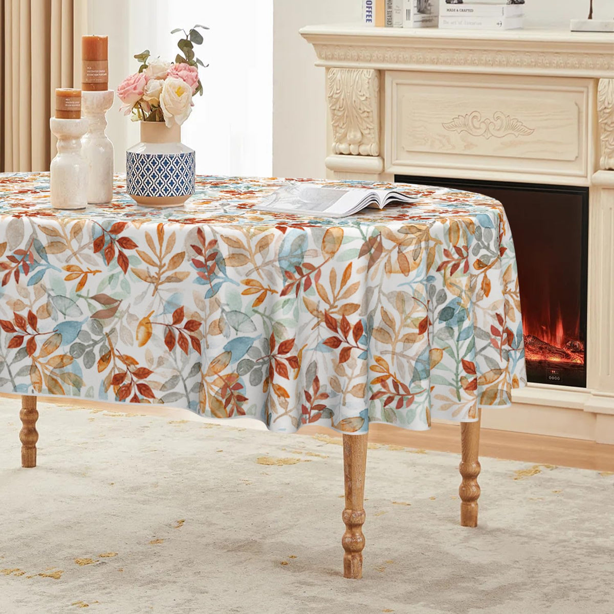 Autumn Harvest Leaf Watercolor Tablecloth — 60x84", 100% Polyester