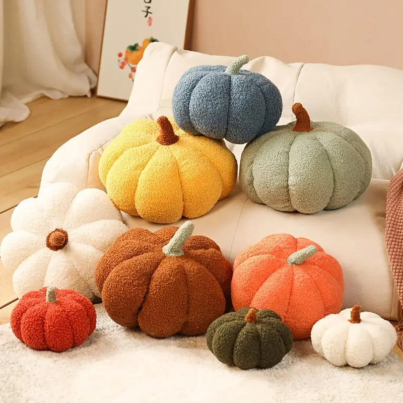 Festive Pumpkin Plush Throw Pillow — 9in, 8 Color