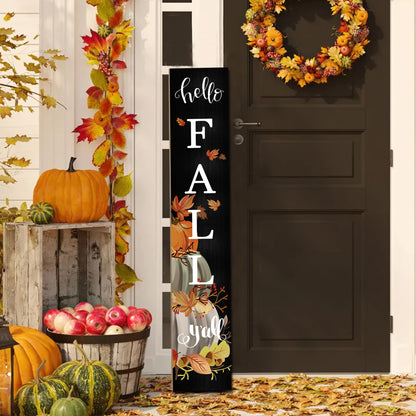 Autumn Welcome Vertical Porch Sign — 47" Tall, Watercolor Pumpkin Wood