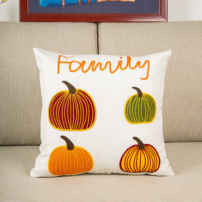 Calvessia Home Embroidered Cushion Cover – Autumn Pumpkin, 18x18 in, 11 Designs