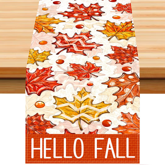 Autumn Harvest Maple Leaf Table Runner — 13x72", Fall Thanksgiving