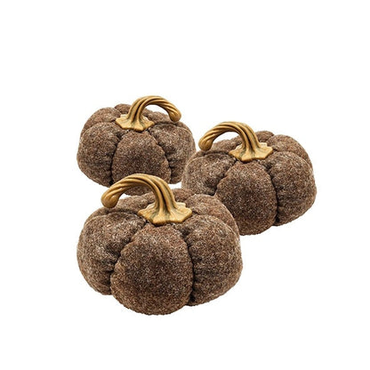 Brown Fabric Pumpkin Decor — Set of 3, 8.3x8.3x5.5"