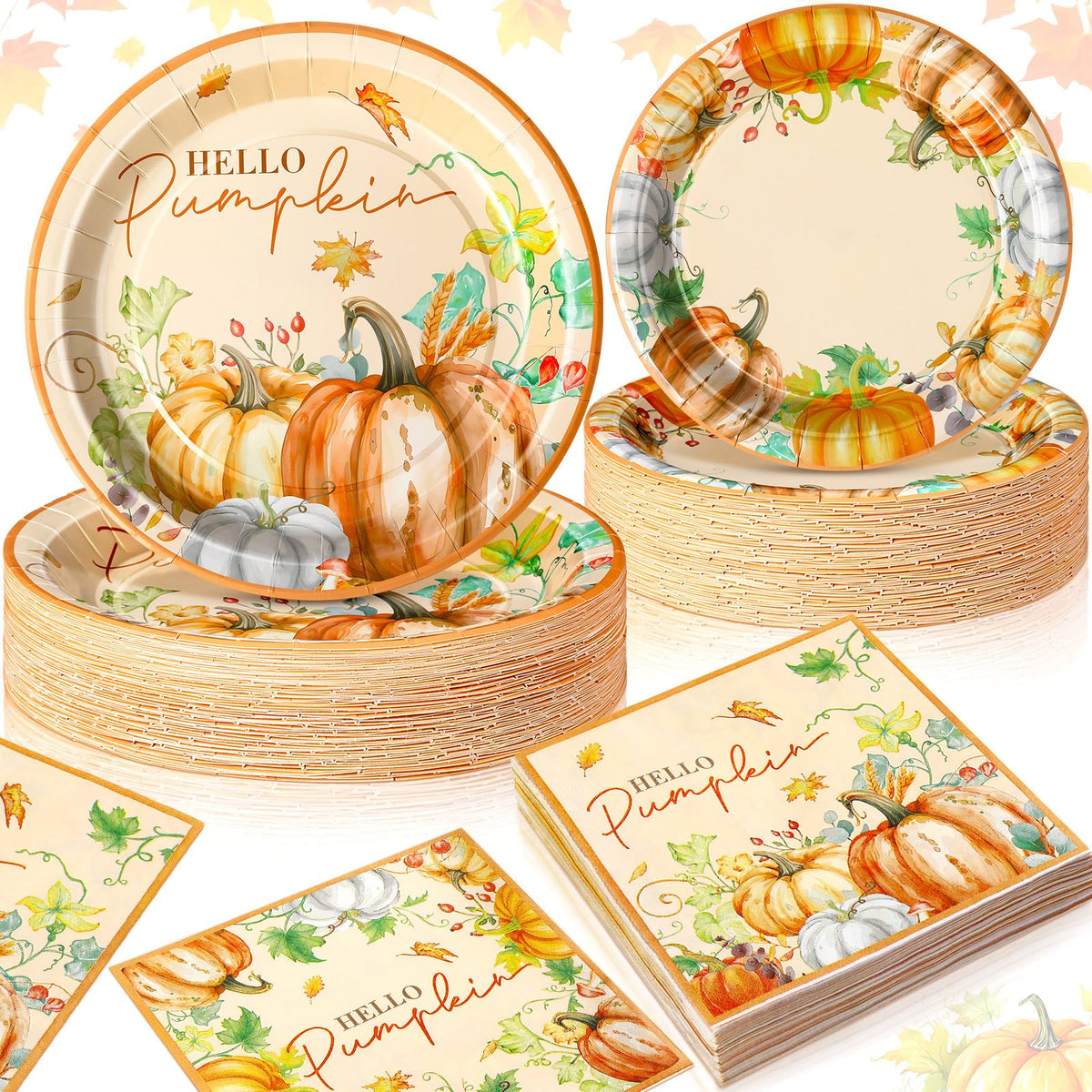 Hello Pumpkin Autumn Party Tableware Set — 180 Pieces, Serves 60
