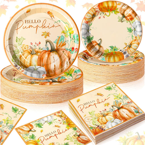 Hello Pumpkin Autumn Party Tableware Set — 180 Pieces, Serves 60