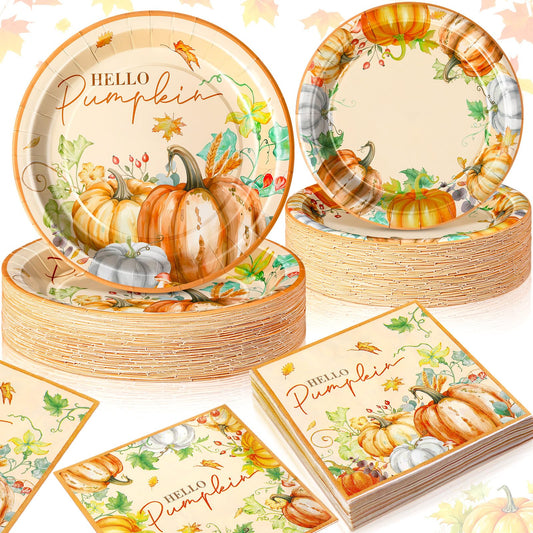Hello Pumpkin Autumn Party Tableware Set — 180 Pieces, Serves 60