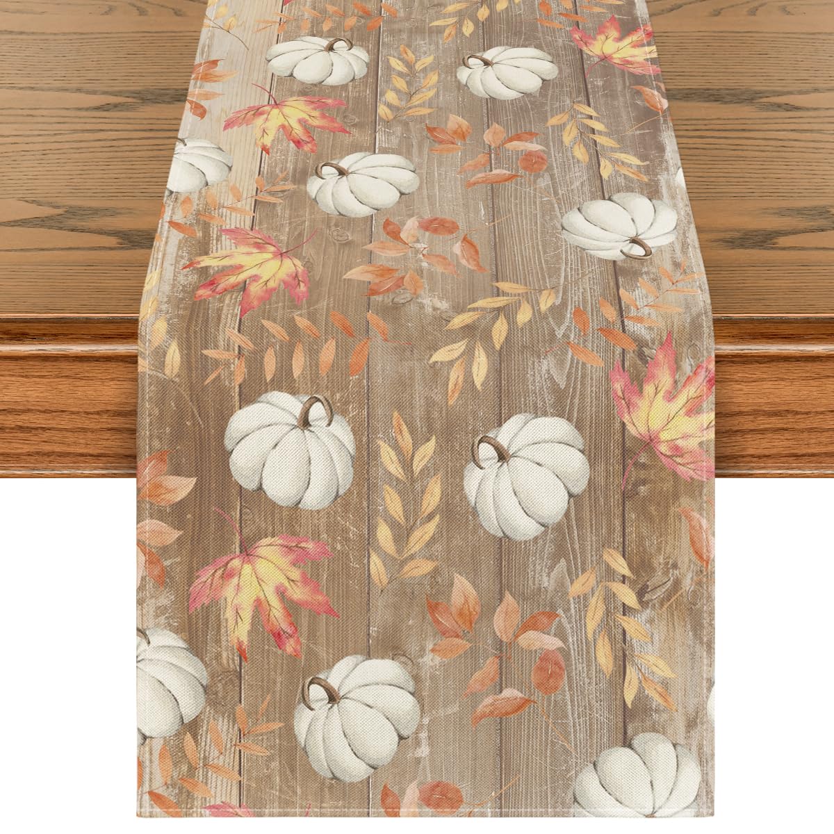 Autumn Elegance Pumpkin & Maple Table Runner — 13x120", Seats 10–12