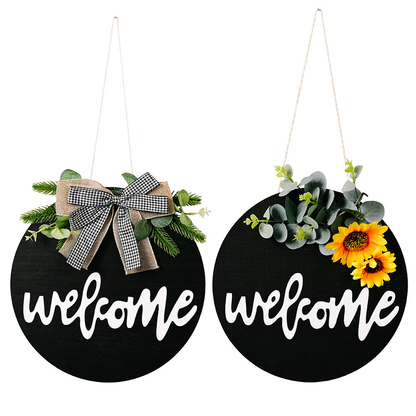 Round Wood Welcome Sign 12in