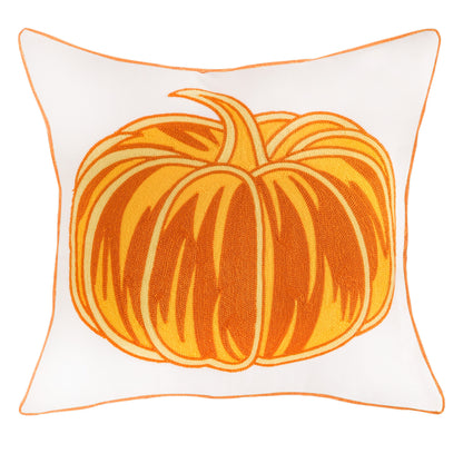 Calvessia Home Embroidered Cushion Cover – Autumn Pumpkin, 18x18 in, 11 Designs