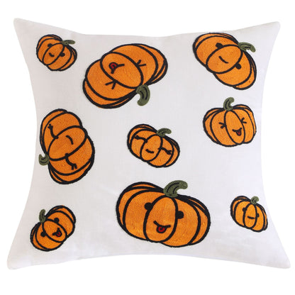 Calvessia Home Embroidered Cushion Cover – Autumn Pumpkin, 18x18 in, 11 Designs
